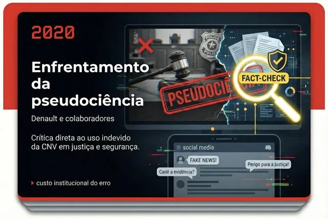 Ilustração de 2020 sobre o enfrentamento da pseudociência na comunicação não verbal com foco em justiça, segurança e uso indevido de evidências