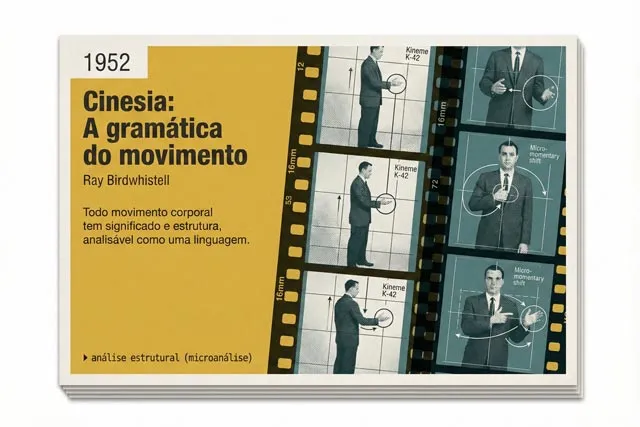 Ilustração histórica de 1952 sobre cinesia segundo Ray Birdwhistell, mostrando análise estrutural do movimento corporal como linguagem